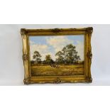 JAMES WRIGHT - "PLOUGHING" OIL ON CANVAS IN GILT FRAME, SIGNED, 75 X 60CM.