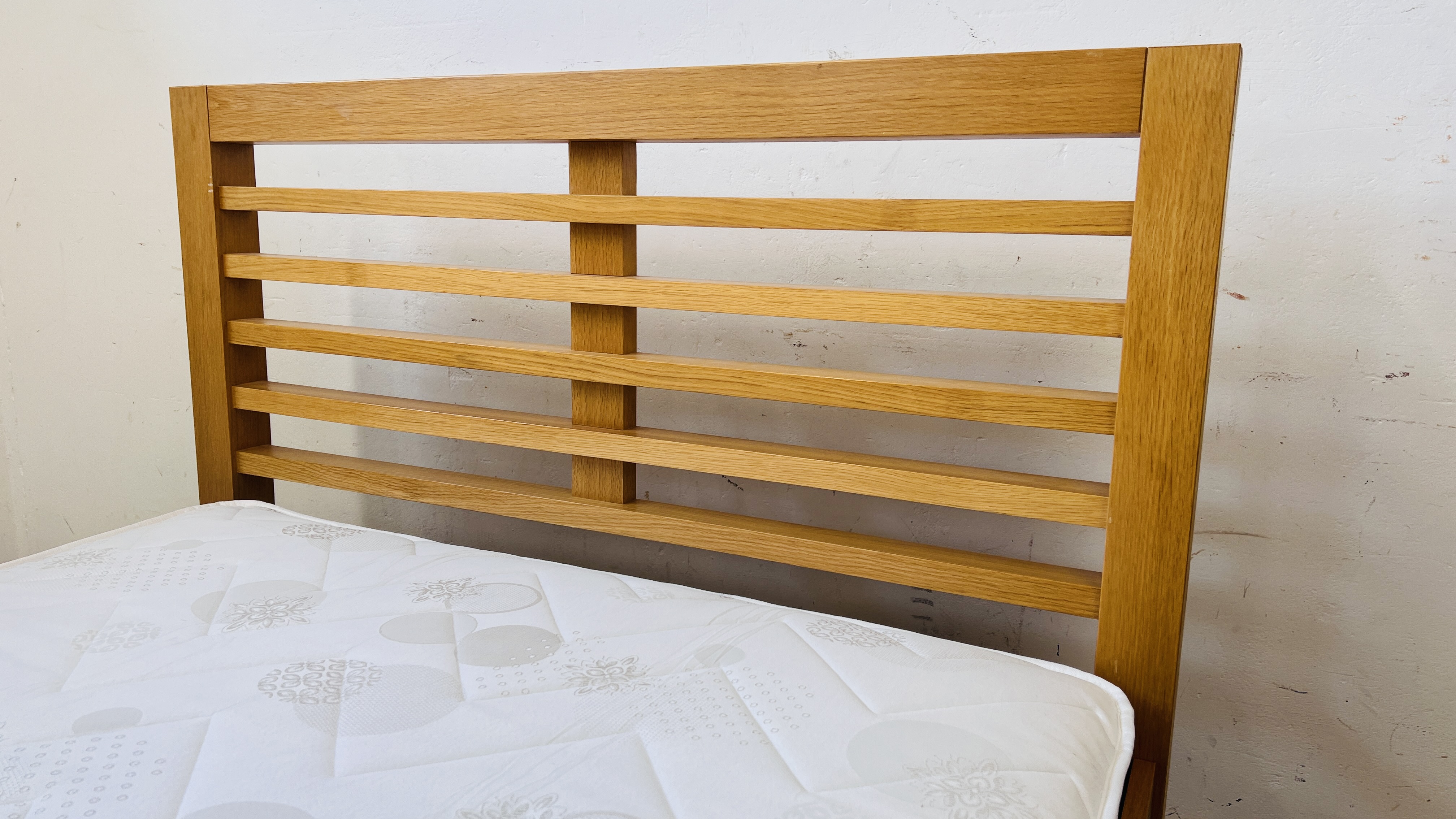 MODERN BEECHWOOD FINISH DOUBLE BEDSTEAD COMPLETE WITH ORTHO MATTRESS - Image 3 of 12