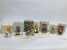 A GROUP OF COLLECTORS ORNAMENTS TO INCLUDE 4 X BOXED CHERISHED TEDDIES AND 3 X BOXED GOEBEL HUMMEL