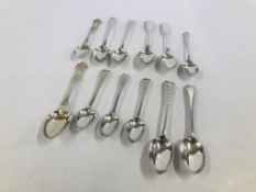 12 VARIOUS SILVER TEASPOONS, MAINLY GEORGIAN, SOME PAIRS, DIFFERENT DATES,