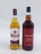 70CL BOTTLE OF BELLS SCOTCH WHISKY + LITRE BOTTLE OF FORTIFIED BRITISH WINE.