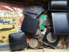 BOX OF MIXED MAINLY GB COINS, FEW CROWNS ETC.