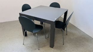 MODERN HIGH GLOSS GREY FINISH EXTENDING DINING TABLE AND FOUR DESIGNER DINING CHAIRS - TABLE 103CM