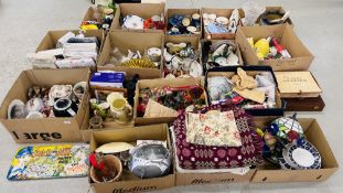 17 BOXES CONTAINING MIXED HOUSEHOLD SUNDRIES TO INCLUDE DINNERWARE, GLASSWARE, COLLECTIBLES,