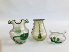 A GROUP OF 3 PIECES OF KRALIK GLASS - LARGEST 14CM.