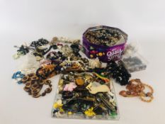 3 X BOXES CONTAINING AN EXTENSIVE QUANTITY OF COSTUME JEWELLERY, BEADED NECKLACES, LOOSE BEADS,