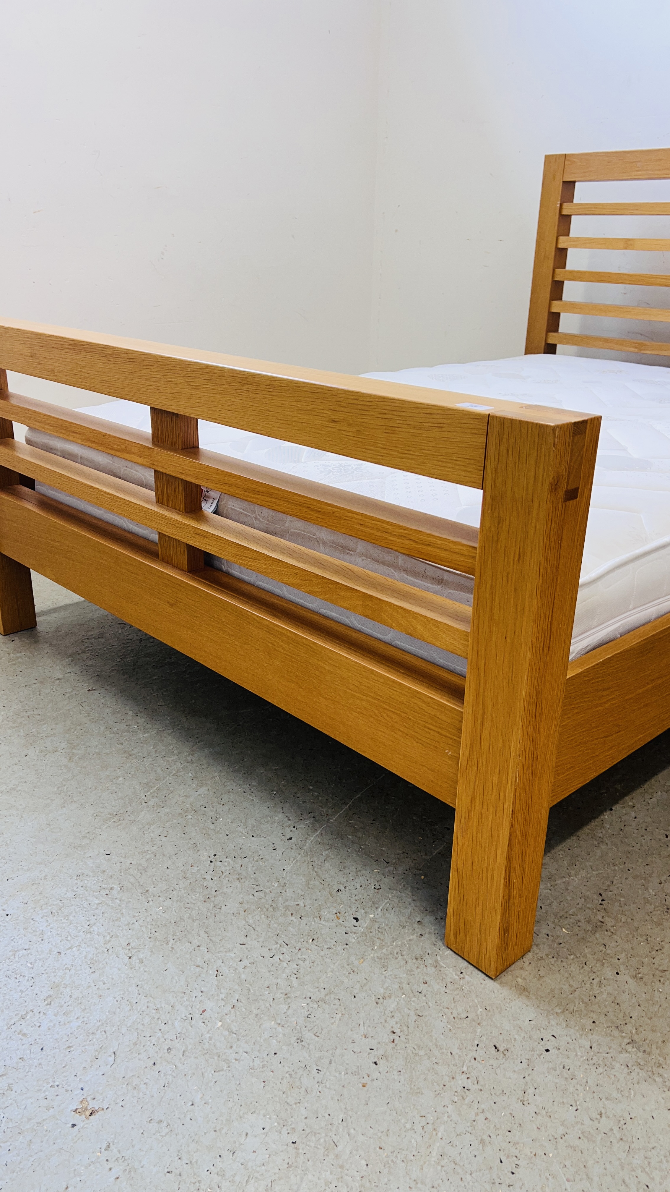 MODERN BEECHWOOD FINISH DOUBLE BEDSTEAD COMPLETE WITH ORTHO MATTRESS - Image 7 of 12
