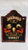 A REPRODUCTION "JACK DANIELS" ADVERTISING SIGN, W 61CM X H 81CM.