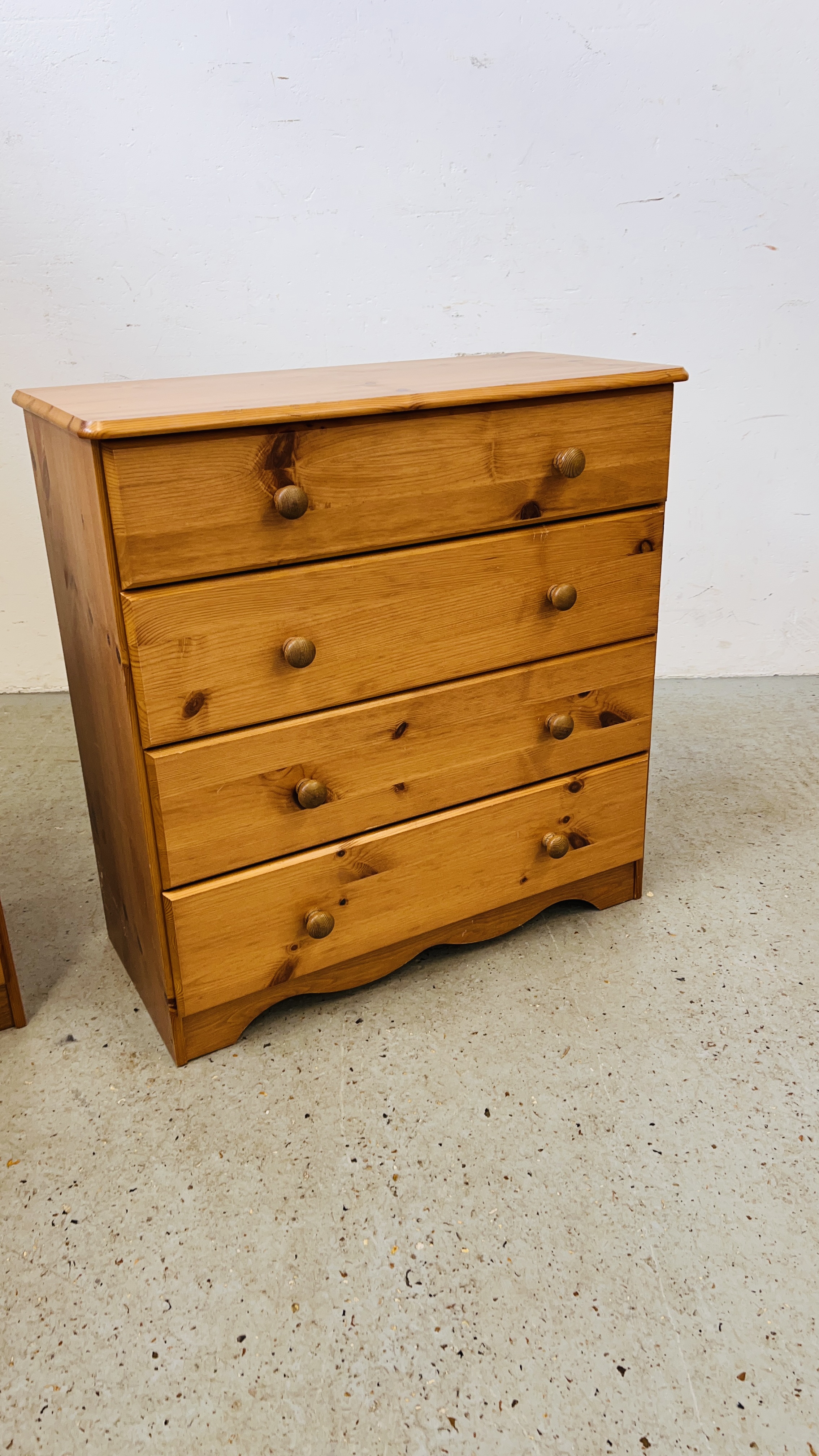 A PAIR OF MODERN HONEY PINE FOUR DRAWER CHESTS - EACH W 71CM D 34CM H 73CM. - Image 2 of 8