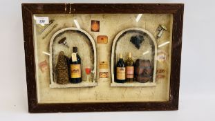 A REPRODUCTION CASED 3D WINE DISPLAY, W 50CM X H 35CM.