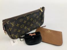 A DESIGNER BAG MARKED LOUIS VUITTON + 2 PURSES MARKED RADLEY (AS CLEARED).