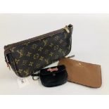 A DESIGNER BAG MARKED LOUIS VUITTON + 2 PURSES MARKED RADLEY (AS CLEARED).