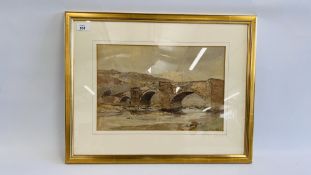 OLIVER HALL RA. RWS. RE (1869 - 1957) - "THE CROSSING" WATERCOLOUR, 47 X 59CM.