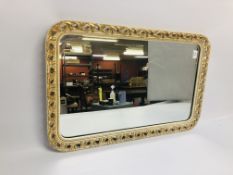 A VINTAGE SHABBY CHIC WALL MIRROR H 76.5CM X W 48.5CM.