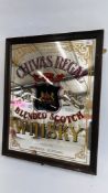 A FRAMED CHIVAS REGAL BLENDED SCOTCH WHISKY ADVERTISING MIRROR, W 48CM X H 60CM.