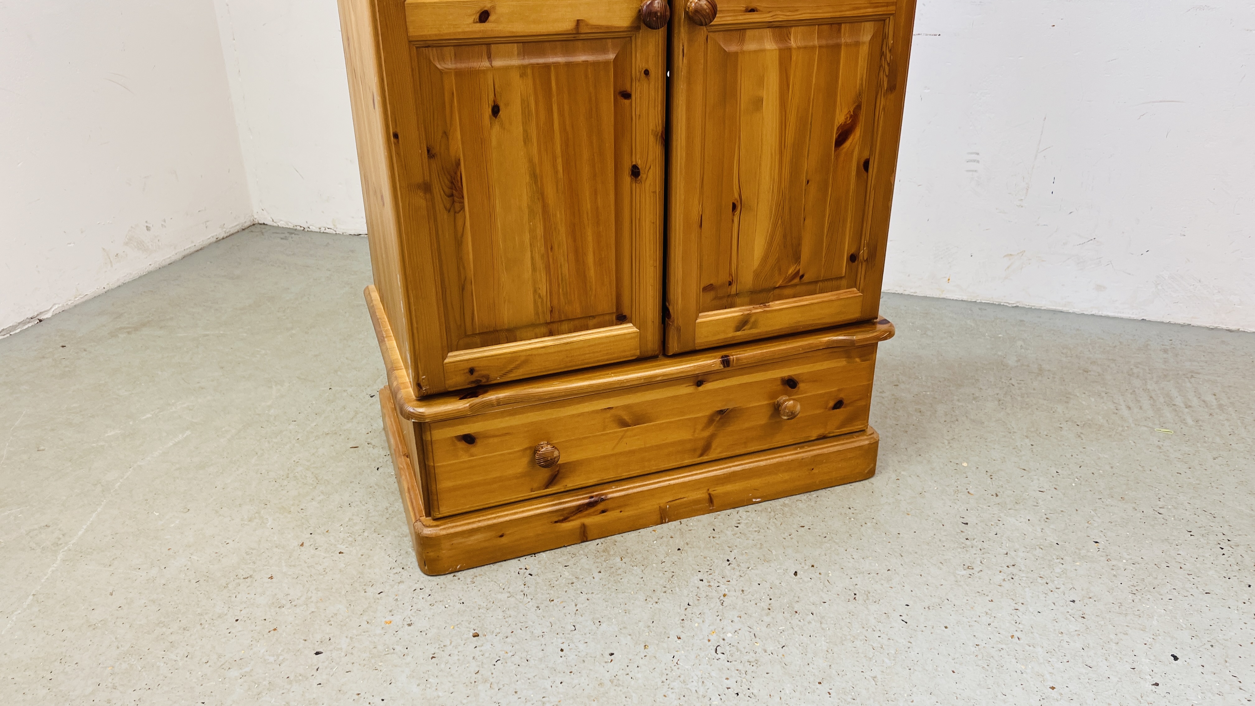 A HONEY PINE 2 DOOR SINGLE DRAWER WARDROBE. W 85CM. D 53CM. H 174CM. - Image 3 of 6