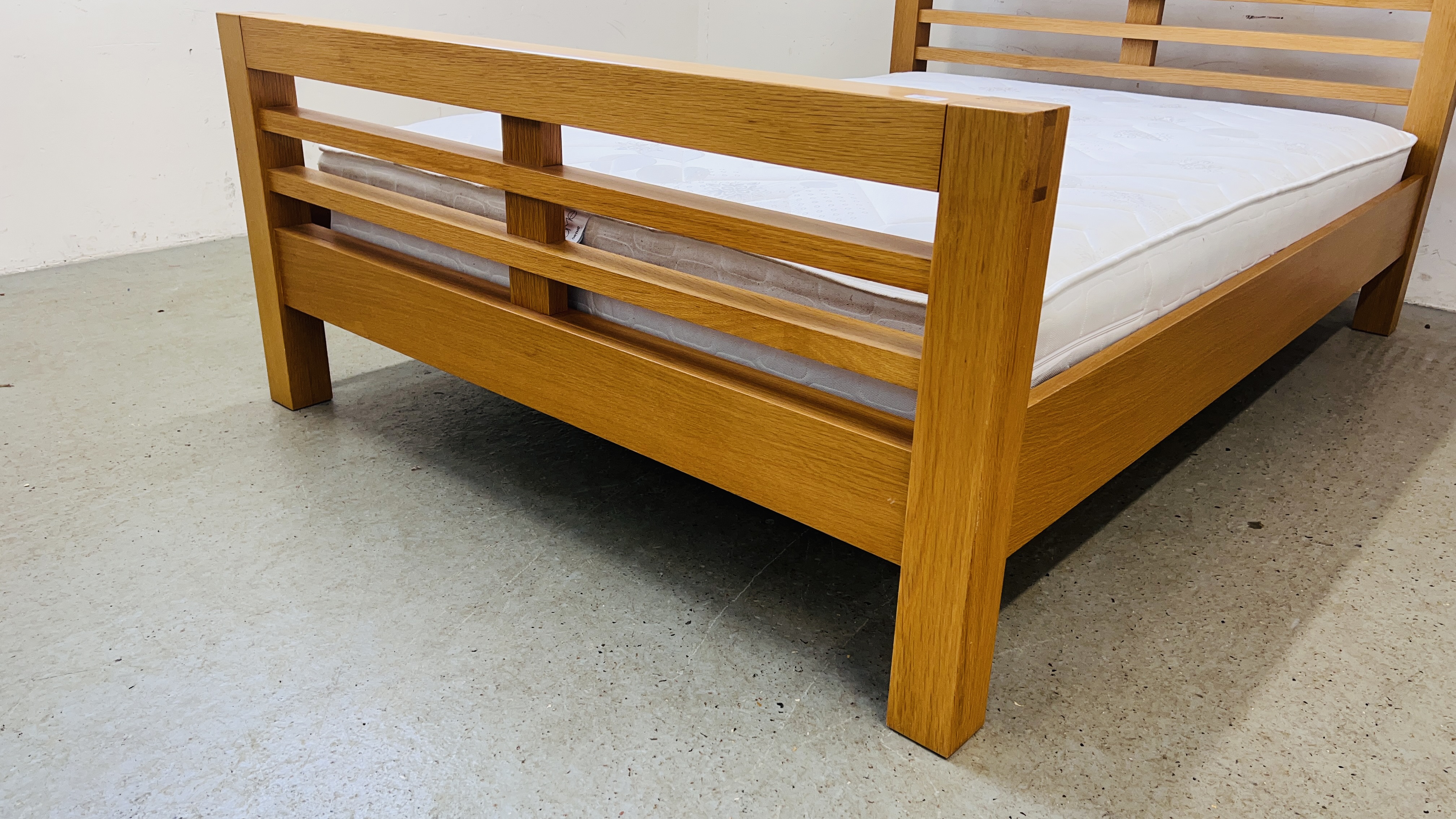 MODERN BEECHWOOD FINISH DOUBLE BEDSTEAD COMPLETE WITH ORTHO MATTRESS - Image 6 of 12