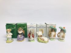 A GROUP OF 3 BOXED ROYAL ALBERT BEATRIX POTTER FIGURES TO INCLUDE BENJAMIN WAKES UP,