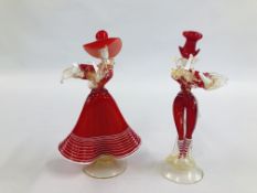 2 MURANO GLASS VENETIAN FIGURES. H 28CM.