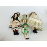 AN ANTIQUE CHINA GERMAN DOLL ALONG WITH 3 OTHERS.