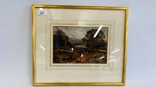 JOHN SYER - 1815-1885 - "THE LAST GLEAM" EVENING LANDSCAPE WATERCOLOUR, SIGNED, 36 X 42CM.