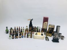 A BOX CONTAINING A COLLECTION OF VINTAGE MINIATURES AND MEASURES (COLLECTORS ITEM ONLY AS CLEARED)