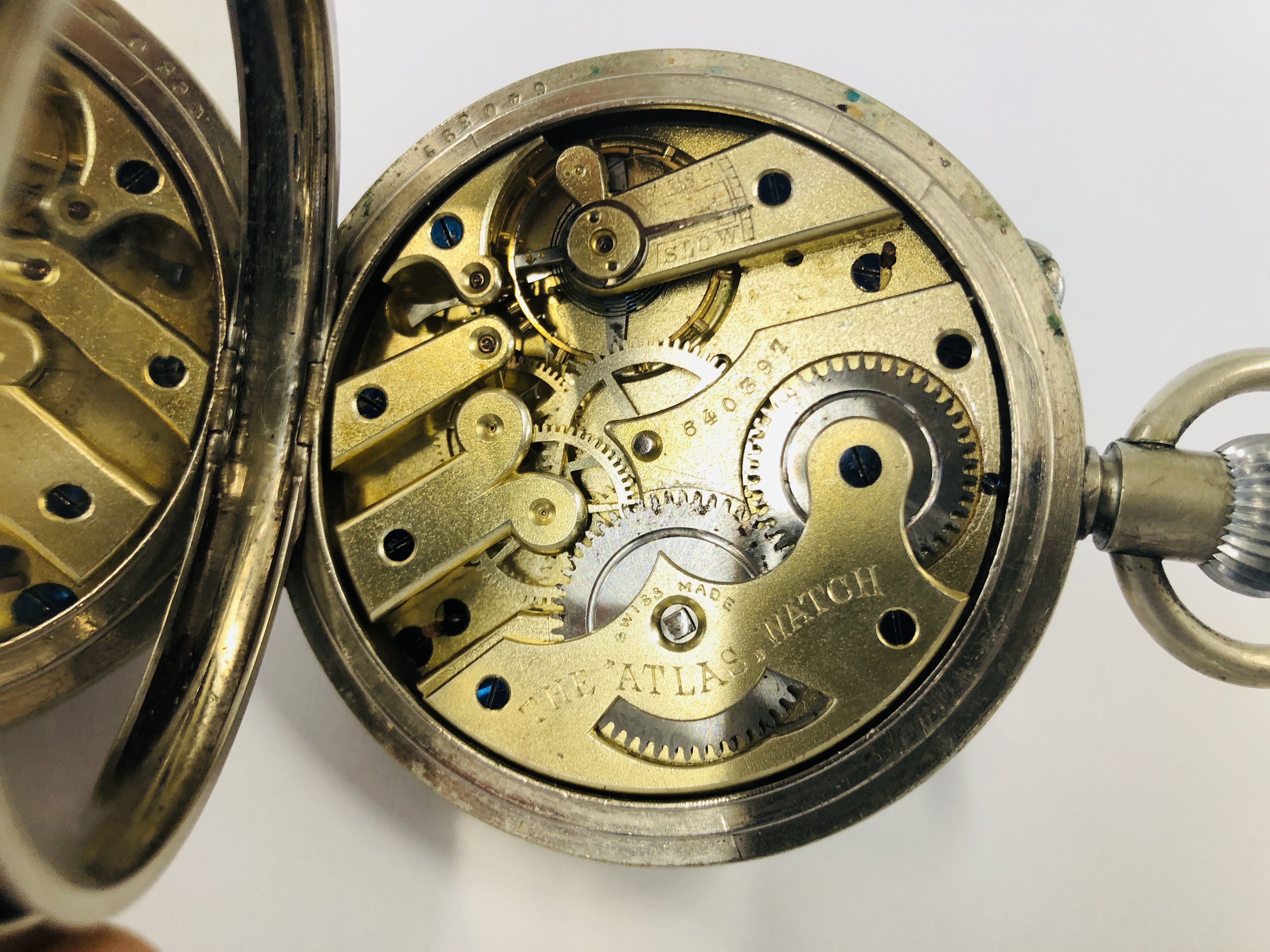 A LARGE STEEL CASED "THE ATLAS WATCH" POCKET WATCH. - Image 6 of 6