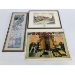A VINTAGE "THE BUNGALOW FARCICAL COMPANY" POSTER ALONG WITH FRAMED AND MOUNTED PRINT OF HARROW