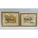 TWO ANNE PATON INK ON PAPER COASTAL SCENES INCLUDING SOUTHWOLD AND THE ROUGHS FRAMED AND MOUNTED,