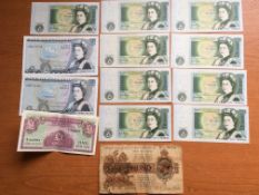 SMALL GROUP ENGLISH BANKNOTES INCLUDING J.B. PAGE £1 PREFIX A01 (9), D.H. SOMERSET £5 ETC. (13).