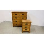 A MODERN SOLID LIGHT OAK TWO OVER THREE DRAWER CHEST W 90CM H D 40CM H 96CM ALONG WITH A MODERN