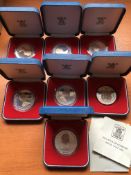 GUERNSEY 1978 ROYAL VISIT SILVER PROOF CROWN IN CASES (7).