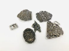 A GROUP OF FIVE SILVER HALF BUCKLES VARIOUS DATES AND MAKERS,