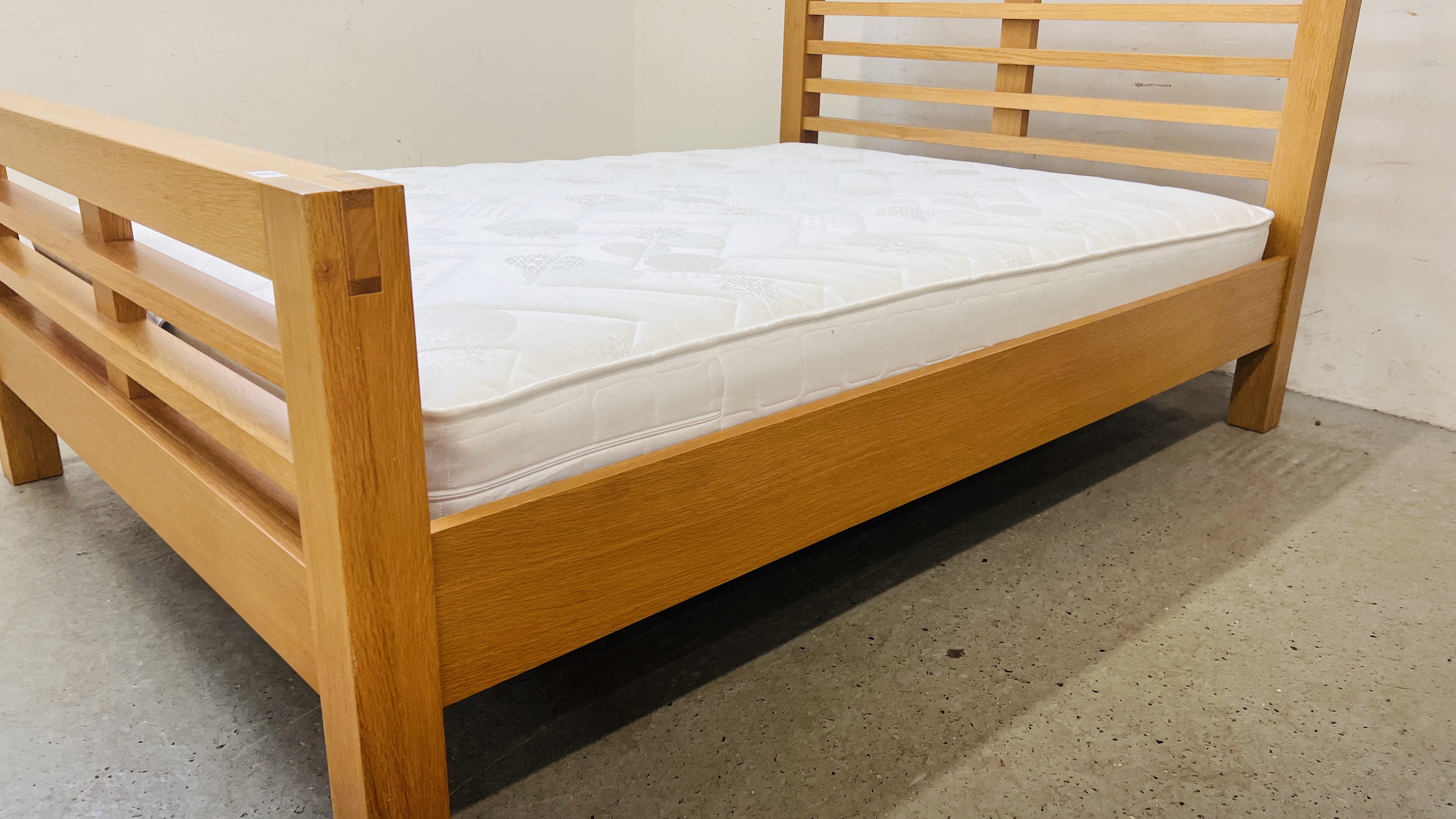 MODERN BEECHWOOD FINISH DOUBLE BEDSTEAD COMPLETE WITH ORTHO MATTRESS - Image 5 of 12