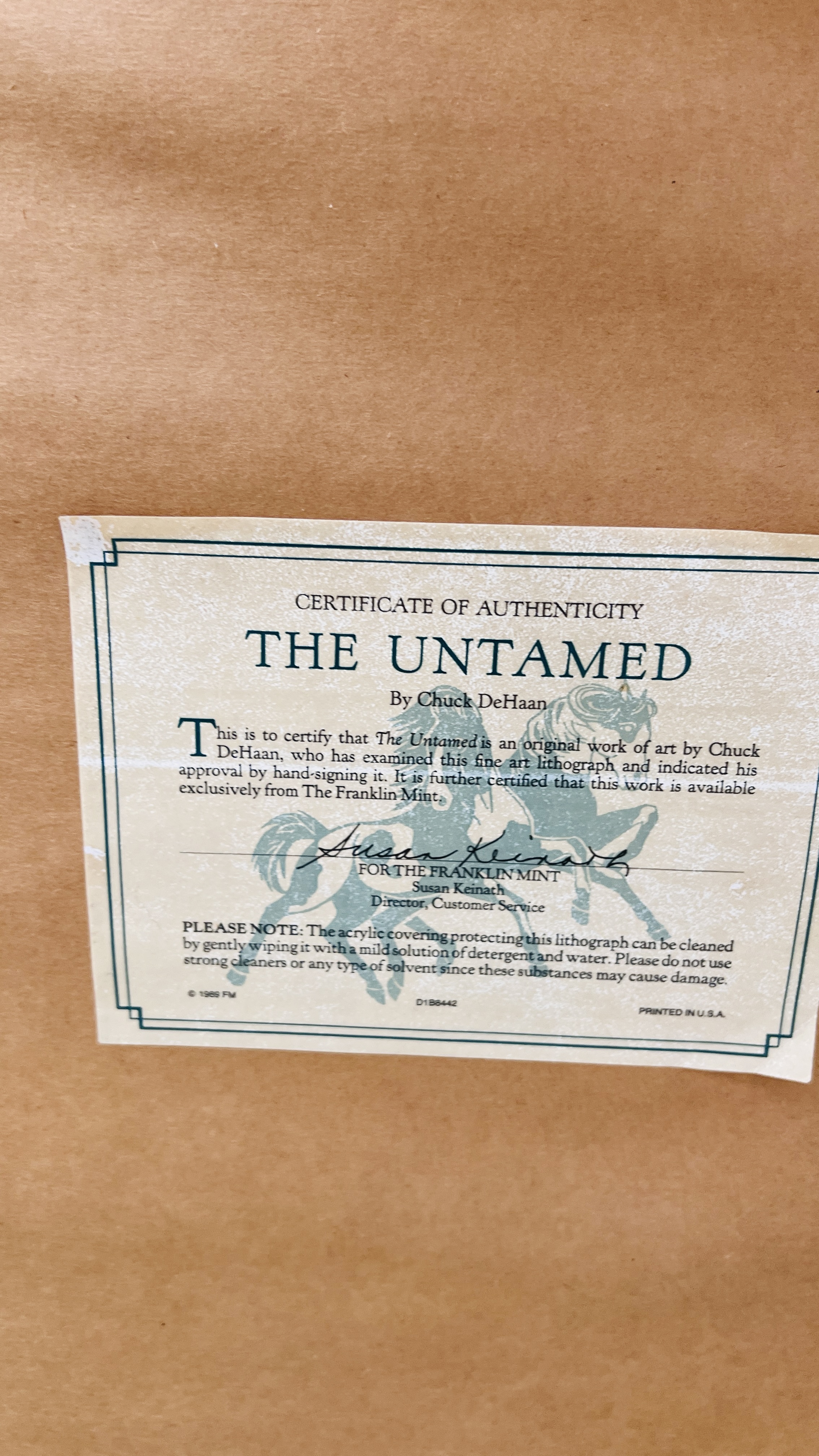 A GROUP OF THREE FRAMED AND MOUNTED FRANKLIN MINT PRINTS TO INCLUDE THE UNTAMED BY CHUCK DEHANN, - Image 8 of 9