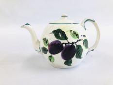 WEMYSS WARE "DAMSON" DECORATED TEAPOT.