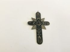 NIELO SILVER INITIALED AND NUMBERED 95 DUAL SIDED CROSS PENDANT 5.5CM H.