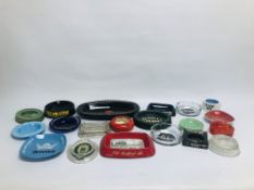A BOX OF 19 ASSORTED PUB ADVERTISING ASHTRAYS TO INCLUDE HAIG AND WILLS WOODBINE AND PILSNER