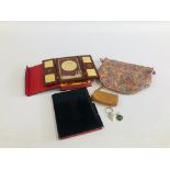 A BAG MARKED "LIBERTY OF LONDON", HARRODS KEY RING, ASPREY PURSE, YSL NOTE BOOK,