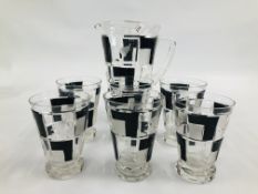 AN ART DECO GLASS JUG AND A SET OF SIX MATCHING GLASSES