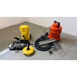 A VAX WET AND DRY VACUUM CLEANER ALONG WITH KARCHER K2 PRESSURE WASHER - SOLD AS SEEN.