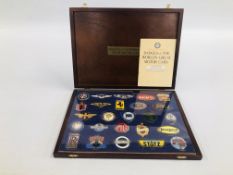CASED SET OF 25 DANBURY MINT "BADGES OF THE WORLDS GREAT MOTOR CARS" COMPLETE WITH BOOKLET.