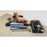 ASSORTED SHED SUNDRIES AND HAND TOOLS TO INCLUDE PARAMO No.