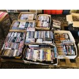 EIGHT BOXES OF MIXED DVD'S, CD'S, CASSETTES ETC.