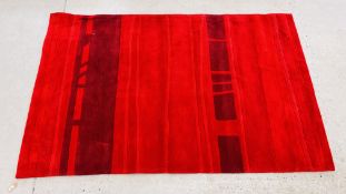 A MODERN CROSSLEY STAIN RESISTANT METROPOLITAN RED STRIPE RUG, 150CM X 240CM.