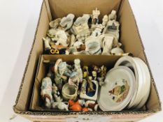 A BOX OF ASSORTED VINTAGE CABINET COLLECTIBLES TO INCLUDE CRESTED WARE ETC.