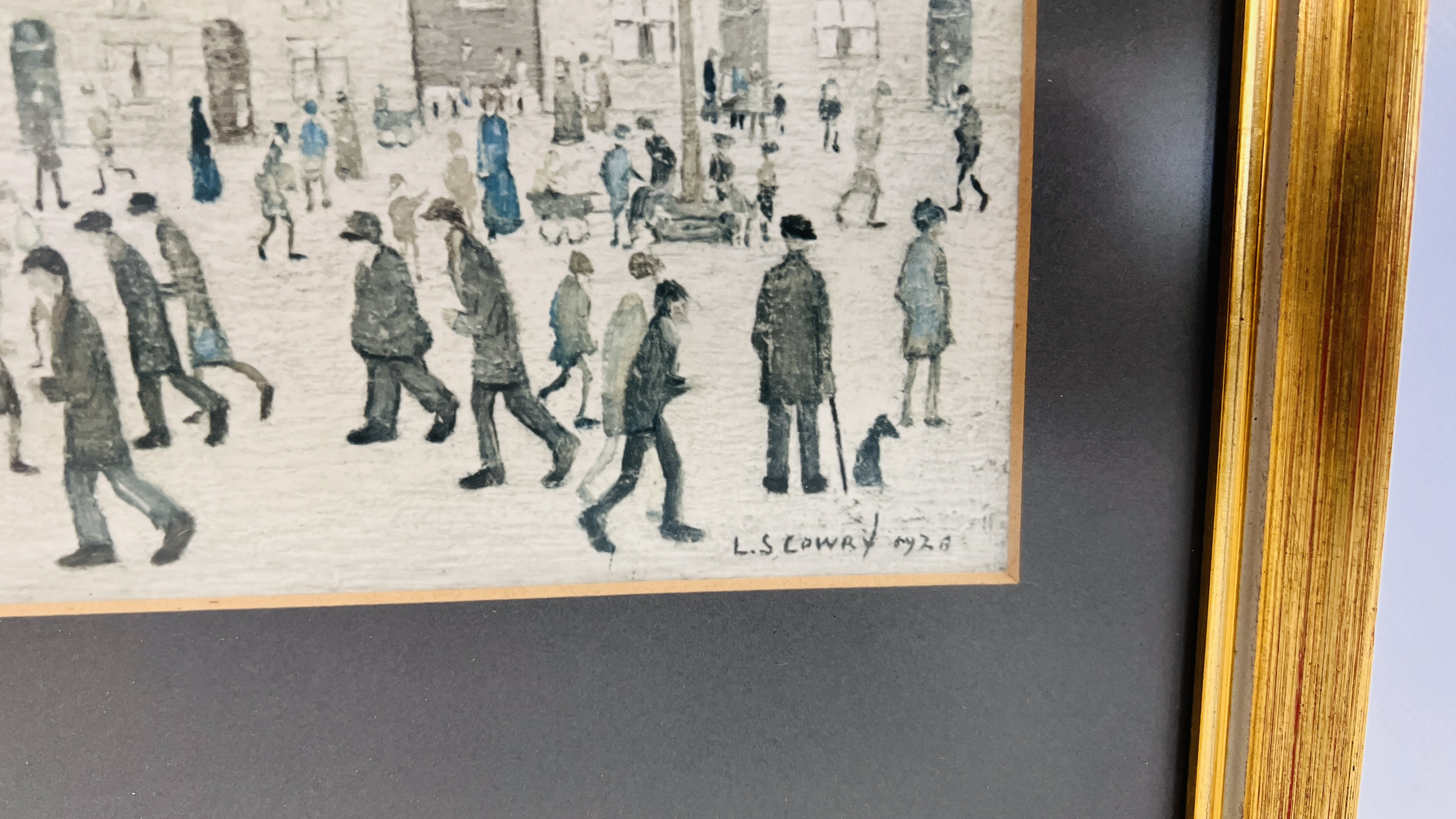 A LOWRY PRINT, AFTER PAINTING OF 1928 FACTORY WORKERS OUTSIDE FACTORY W 50CM X H 29CM. - Image 4 of 4