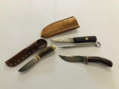 3 X VARIOUS VINTAGE POCKET KNIVES INCLUDING HORN HANDLED,