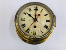 A VINTAGE BRASS CASED SMITH'S WALL CLOCK.