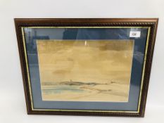 FRAMED AND MOUNTED ARTHER WOODS PENCIL DRAWING ESTUARY SCENE 26.5CM X 37.5CM.